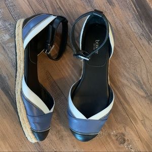 BOTKIER Womens Espadrille Flats Sandals Size 6.5 EUC Black Blue Shoes